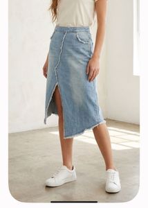 Distressed Denim Asymmetrical Skirt