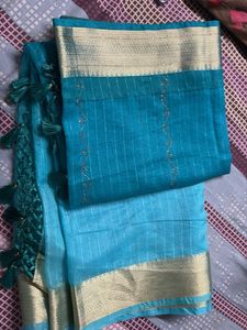 Elegant Blue &amp; Gold Saree