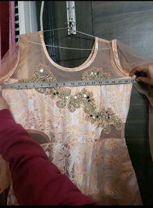 Elegant Peach Gown with Floral Embroidery