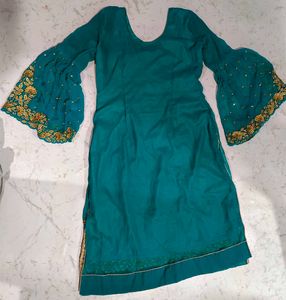 Teal Embroidered Kurta Set with Sharara