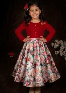 Girls Red Floral Party Dress