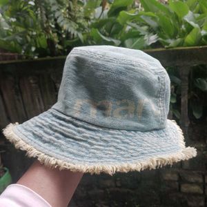 Denim Bucket Hat with Frayed Edge