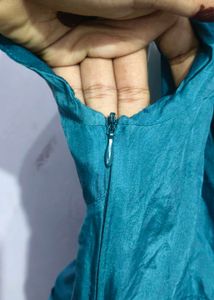 Teal Ruched &amp; Woven Dress