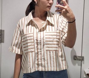 Striped Button-Up Short Sleeve Shirt