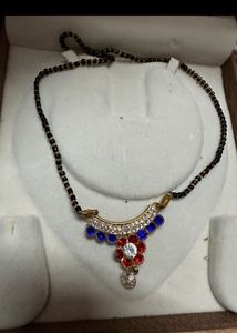 Elegant Mangalsutra Necklace with Blue &amp; Red Stone