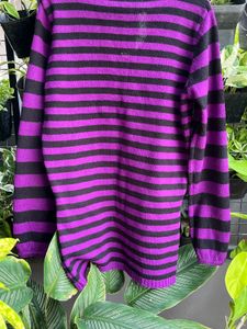 Purple &amp; Black Striped V-Neck Sweater