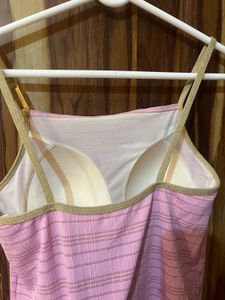 Pink Plaid Camisole Top with golden details