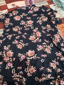 Chic Floral Print Collared Shirt  a line frock