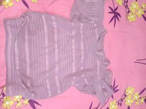Mauve Georgette Striped Ruffle Sleeve Top