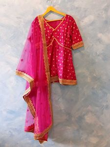 Bright Pink peplum top with Dupatta