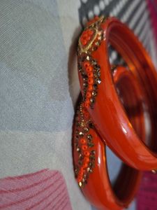 Orange &amp; Gold Embellished Bangles