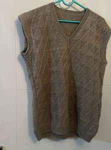 Men Woolen Brown Sweater Of Half Sleeve