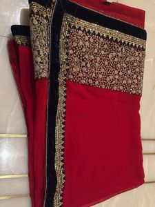 Exquisite Red Saree with Velvet Border