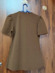 Stylish Brown V-Neck Puff Sleeve Top
