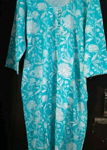 Aqua Blue Floral Print cotton suit