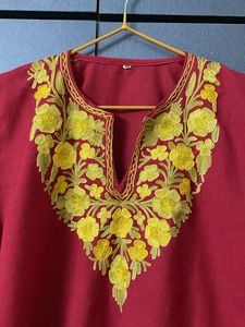 authentic Kashmiri Embroidered Red Kurta