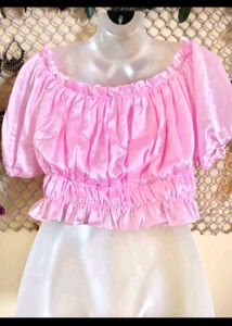 Pink Puff Sleeve Off-Shoulder Top