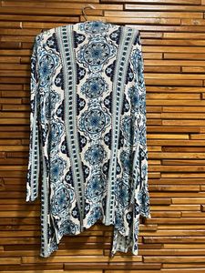 Boho Blue &amp; White Print Cardigan