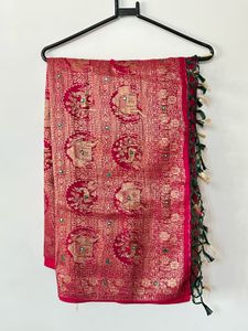 Elegant Pink Banarasi Silk Saree with Blouse Piece