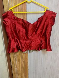 Off shoulder Elegant Red Silk Blouse