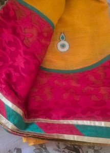 Vibrant Yellow &amp; Pink Saree