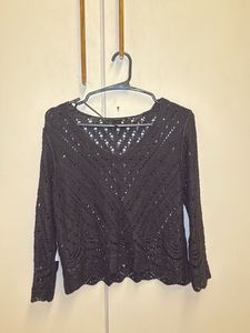 Black Crochet Knit Sweater