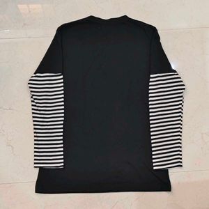 Y2K Black Layered Striped Sleeve T-Shirt | XXL