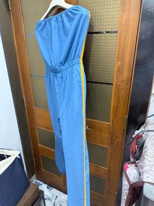 Blue off shoulder jumpsuit