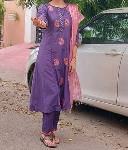 Embroidered Purple Kurta Set