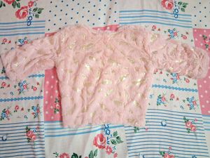 Pink Faux Fur Embellished Blouse