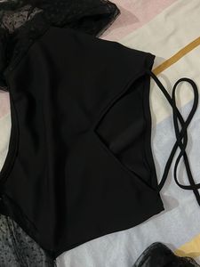 Black Sheer Sleeve Crop Top