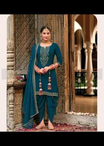 Teal Embroidered Kurta with Dhoti Pants