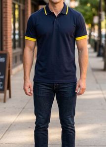 Men's Navy Polo T-Shirt with Yellow Accents