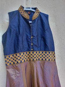 Dual-Tone Navy &amp; Purple Silk Gown