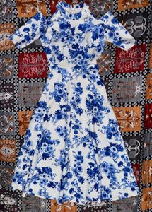 White And Blue Floral Gown
