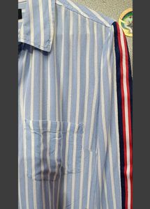 Branded Loose Fit Button Down - Blue Stripe Shirt