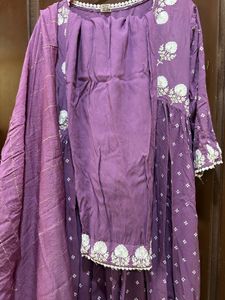 Georgous Purple Anarkali Type Kurthi Set