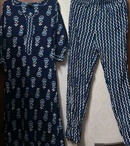 Navy Blue Printed Kurta Set