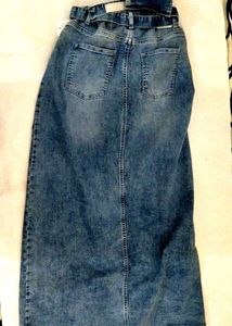 Long Denim Skirt with Belt