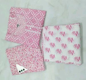 Pink &amp; White Printed Kurta Set