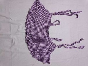 Purple Gingham Tie-Strap Crop Top