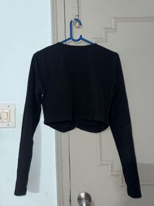 Chic Ruched Black Long Sleeve Top
