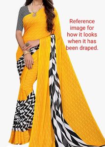 Yashika Yellow Black And White Georgette Saree With Blouse Piece