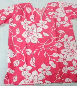 Pink Floral Print Short Kurta