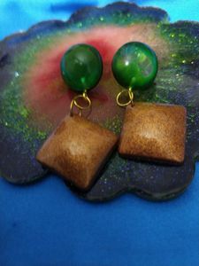 Emerald &amp; Wood Diamond Earrings