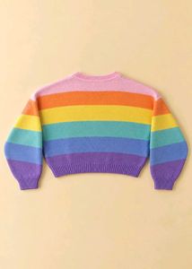 MULTICOLOR RAINBOW STRIPED CROPPED SWEATER