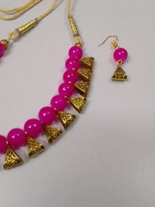 Pink Beaded Necklace &amp; Earring Set