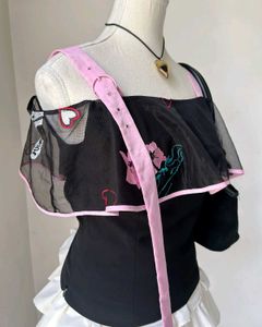 Chic Black &amp; Pink Ruffle Top