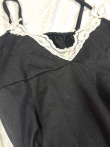 Black Lace Trim Cami Slip Dress