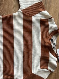 Brown &amp; White Striped Ribbed Top